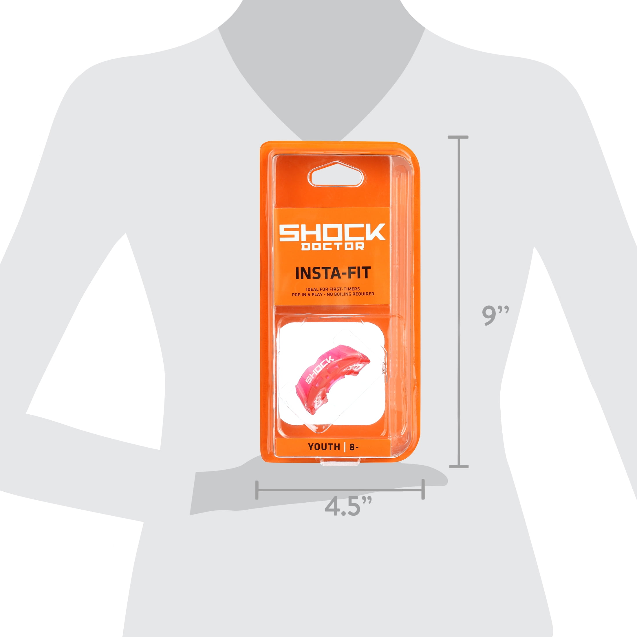 Shock Doctor, Insta-Fit Mouthguard, Youth, Red/Clear