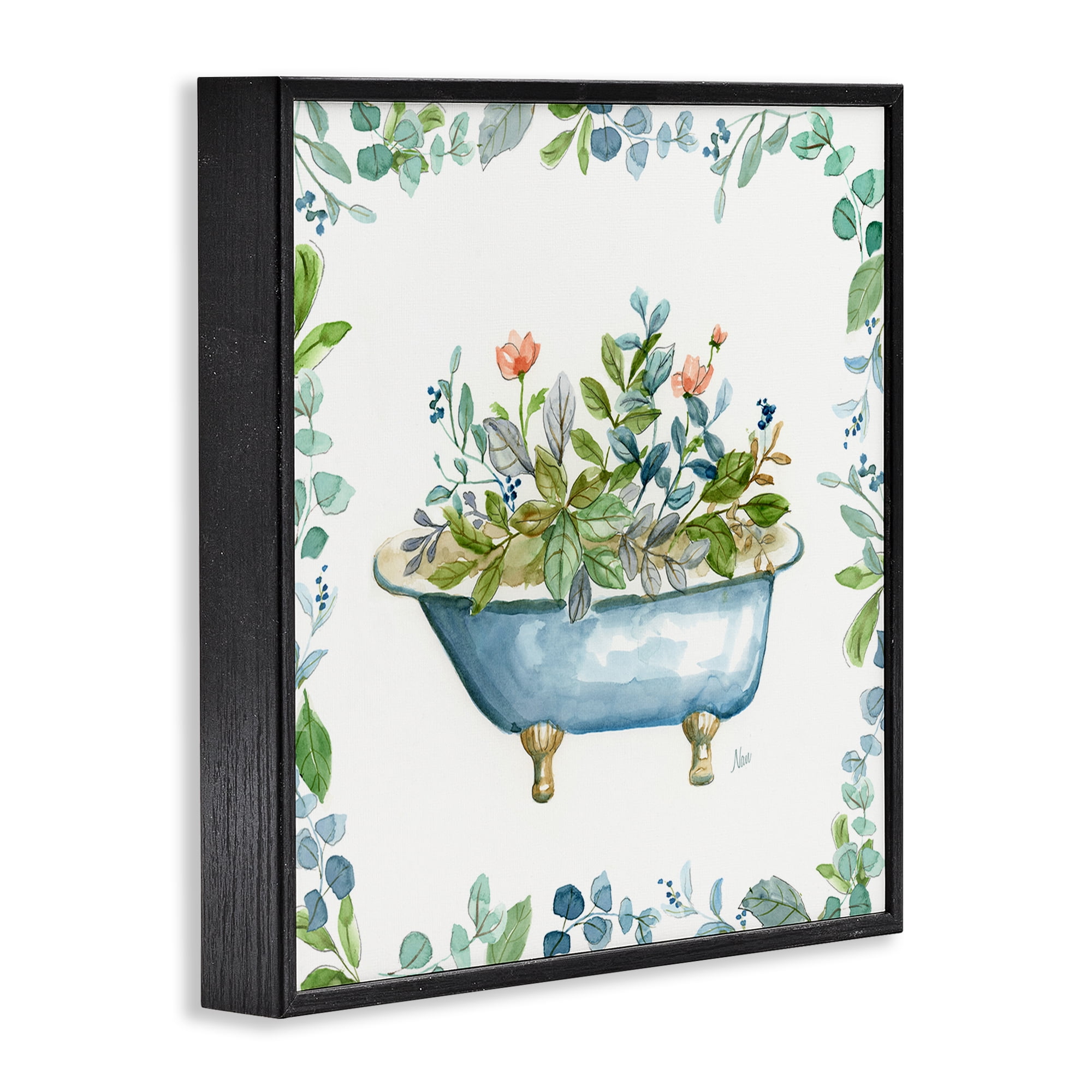Stupell Industries Botanical Bath Tub Typography Painting Black Framed Art Print Wall Art, 12 x 12