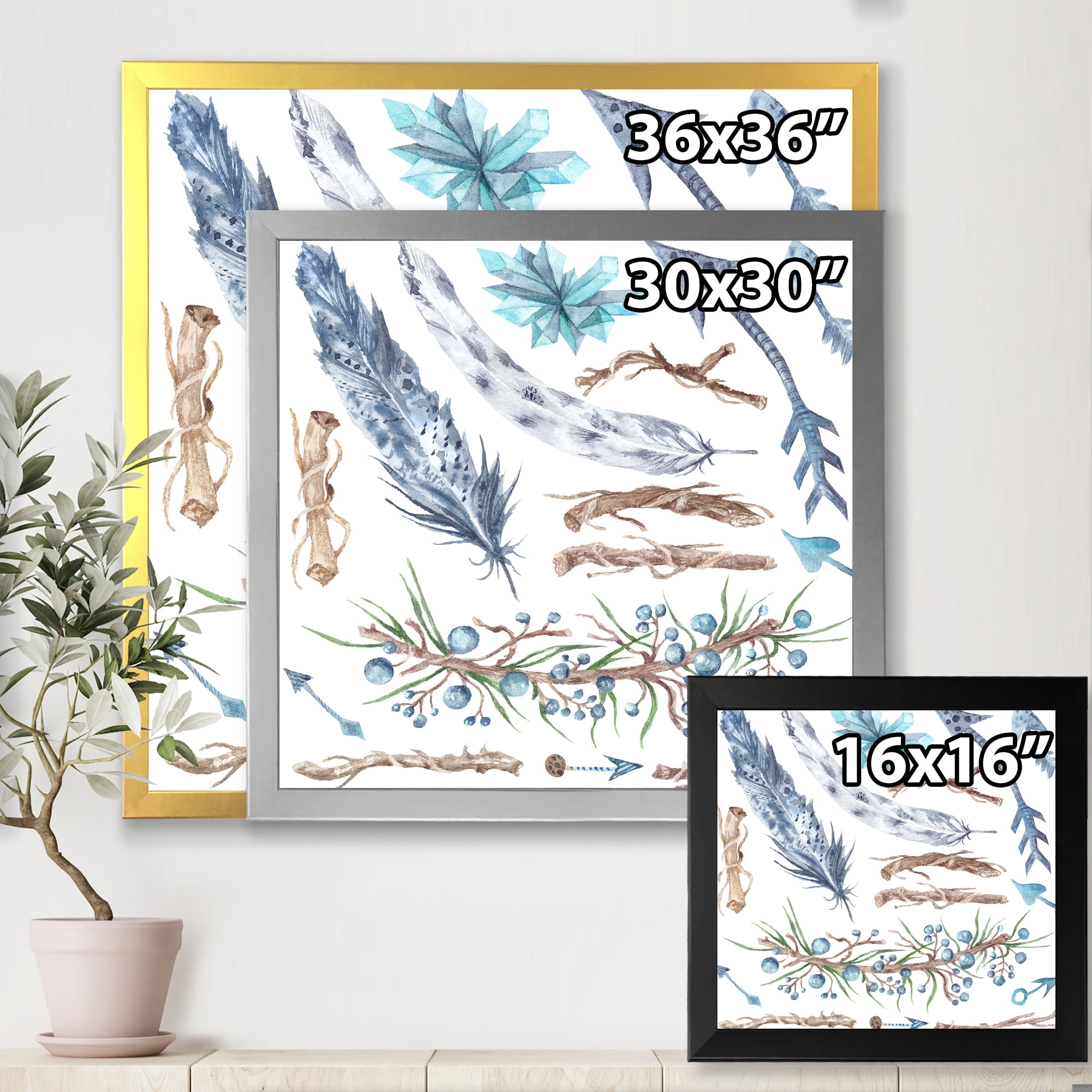 Designart 'Tribal Forest Elements' Bohemian & Eclectic Framed Art Print