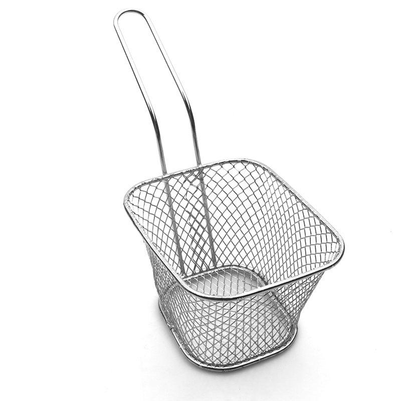 2x Mini Frying Basket Serving Stainless Steel for with Grip Chips Style 