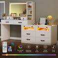 thumbnail image 4 of Vanity Desk with Mirror and Lights, RGB Makeup Vanity Table Set with 10 Drawers and 4 Storage Shelves, 3 Lighting Modes Adjustable, Large Makeup Dressing Table with Charging Station,, 4 of 13