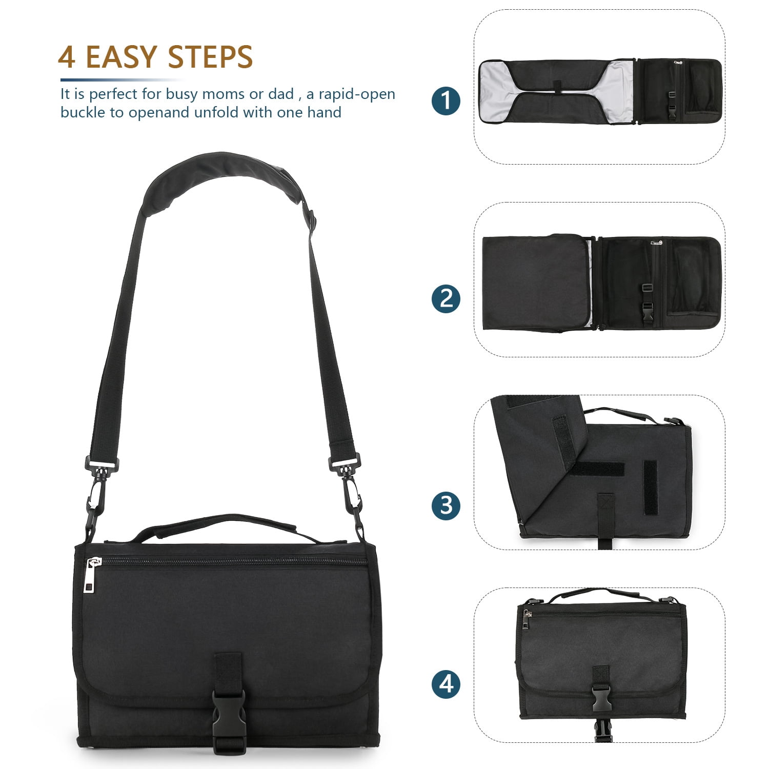 SPEKSEE Portable Diaper Changing Pad - Outdoor Travel Foldable Waterproof Diaper Bag with Shoulder Strap and Wet Wipes Pocket