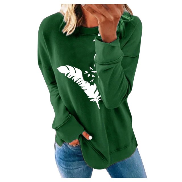 Yuyuzo Chandails en Molleton pour Femmes Manches Longues Col Rond Pull Imprimé Hauts Amples Automne Blouses Couleur Unie