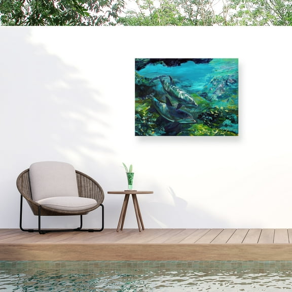 Lucy P. Mctier 'Tranquility Atlantic Bottlenose Dolphins' Outdoor Canvas 14x19