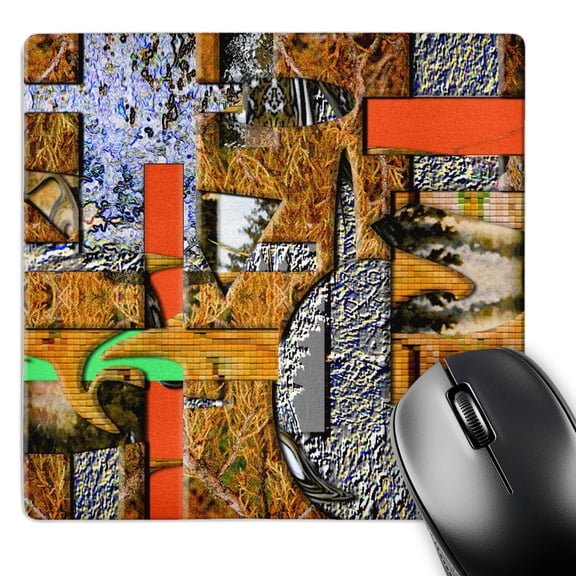 3dRose, Orange, Yellow, Green and Chrome With Little Squares, Rectangles and Other Shapes, MousePad