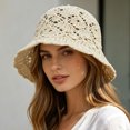 thumbnail image 3 of Hollow out Crochet Knit Sun Hats for Women Foldable Packable Bucket Hat Summer Beach Hat, 3 of 5