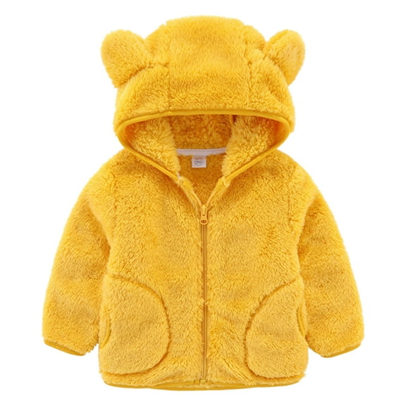 GYRATEDREAM Toddler Girls Boys Hooded Fleece Jacket Baby Bear Ears Zip Up Solid Color Outwear Coat with Pockets Kids Fall Winter Clothes Ginger for 1-7Y