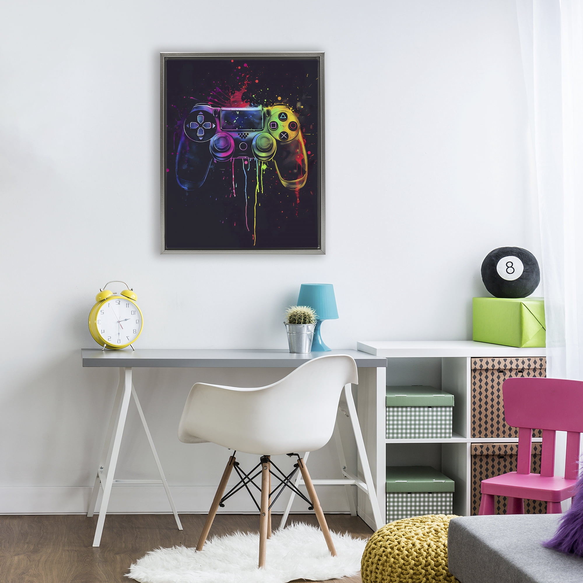 Stupell Industries Rainbow Glow Gaming Controller Gray Framed Floater Canvas Wall Art, design by Creative Studio
