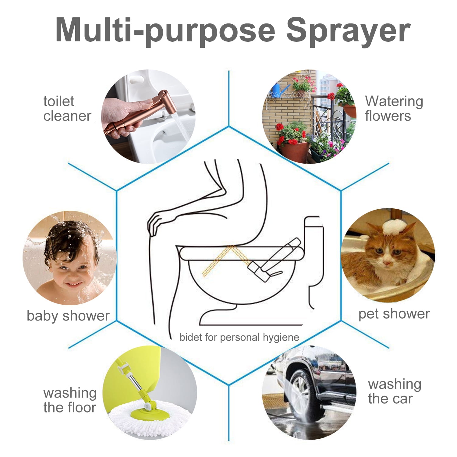 Bidet Sprayer for Toilet, Handheld Cloth Sprayer, Bathroom Sprayer Kit Spray Attachment with Hose, Stainless Steel Easy Install Great Water Pressure for Bathing Pets, Feminine Hygiene