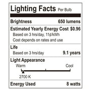 Great Value BR30 LED 8W (65W Equivalent) Soft White Floodlight E26 Medium Base Light Bulbs, Dimmable, 8 Pack