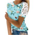 thumbnail image 1 of Mujeres Causal Mangas Cortas Cómodo Encaje Cuello Redondo Estampado Blusa Pullover Tops Camisa OAVQHLG3B Store lin121212, 1 of 5