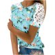 thumbnail image 1 of Mujeres Causal Mangas Cortas Cómodo Encaje Cuello Redondo Estampado Blusa Pullover Tops Camisa OAVQHLG3B Store lin121212, 1 of 5