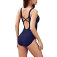 thumbnail image 5 of Jusfitsu Plus Size One Piece Bathing Suit for Women Tummy Control Monokini V Neck Push Up Swimsuits Mesh Swimwear, 5 of 6