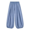 thumbnail image 7 of Wide Leg Pants for Women BWASD Casual Cotton Linen Elastic Waist Baggy Bloomers Pants Large Size Pocket Palazzo Trousers Fashion Beach Vacation 2046 Trendy (Sky Blue,L), 7 of 7