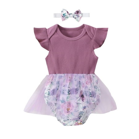 

TheFound 2Pcs Newborn Baby Girls Floral Romper Dress Bodysuit Jumpsuit with Heandband Summer Outfits