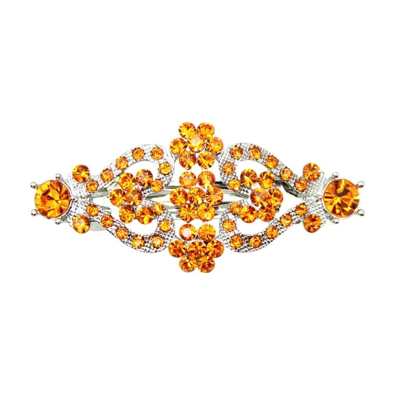 Faship Orange Rhinestone Crystal Floral Hair Barrette Clip
