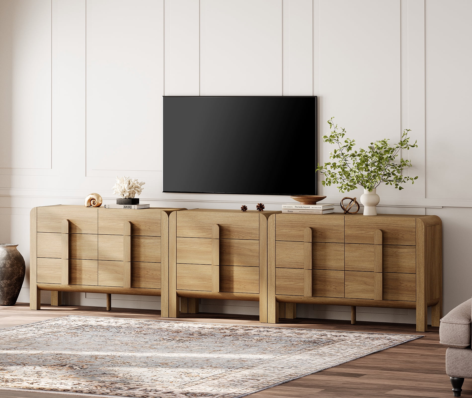 Modern Dresser TV Stand for TVs up to 120 inch, 3-in-1 Wood Media Console Table with 15 Drawers, Mid Century Entertainment Center with Storage for Living Room Bedroom
