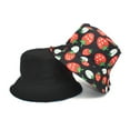 1PC Fisherman'S Hat Black Polyester Bucket Hats Strawberry Print