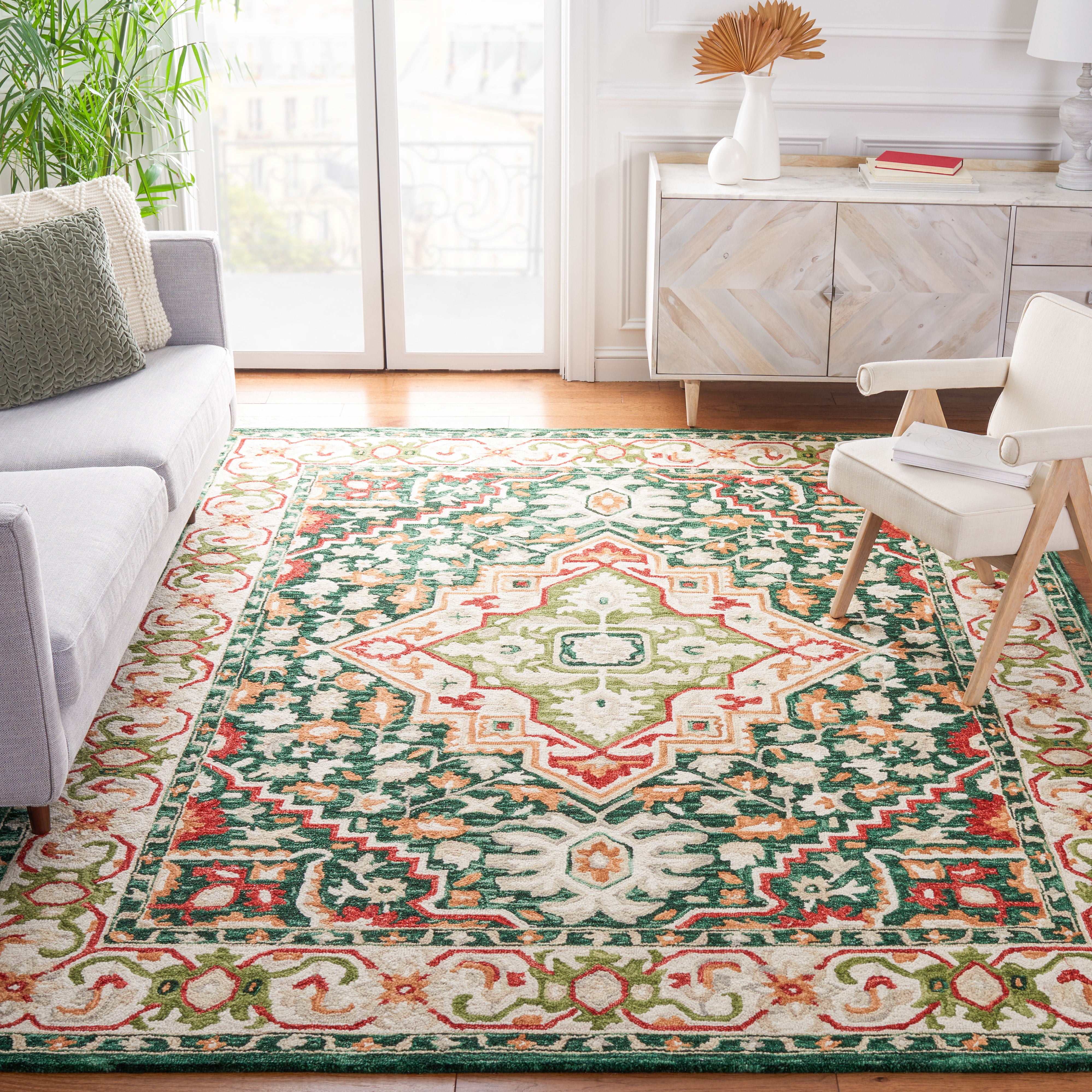 SAFAVIEH Aspen Coco Southwestern Wool Area Rug, Green/Red, 7' x 7' Square