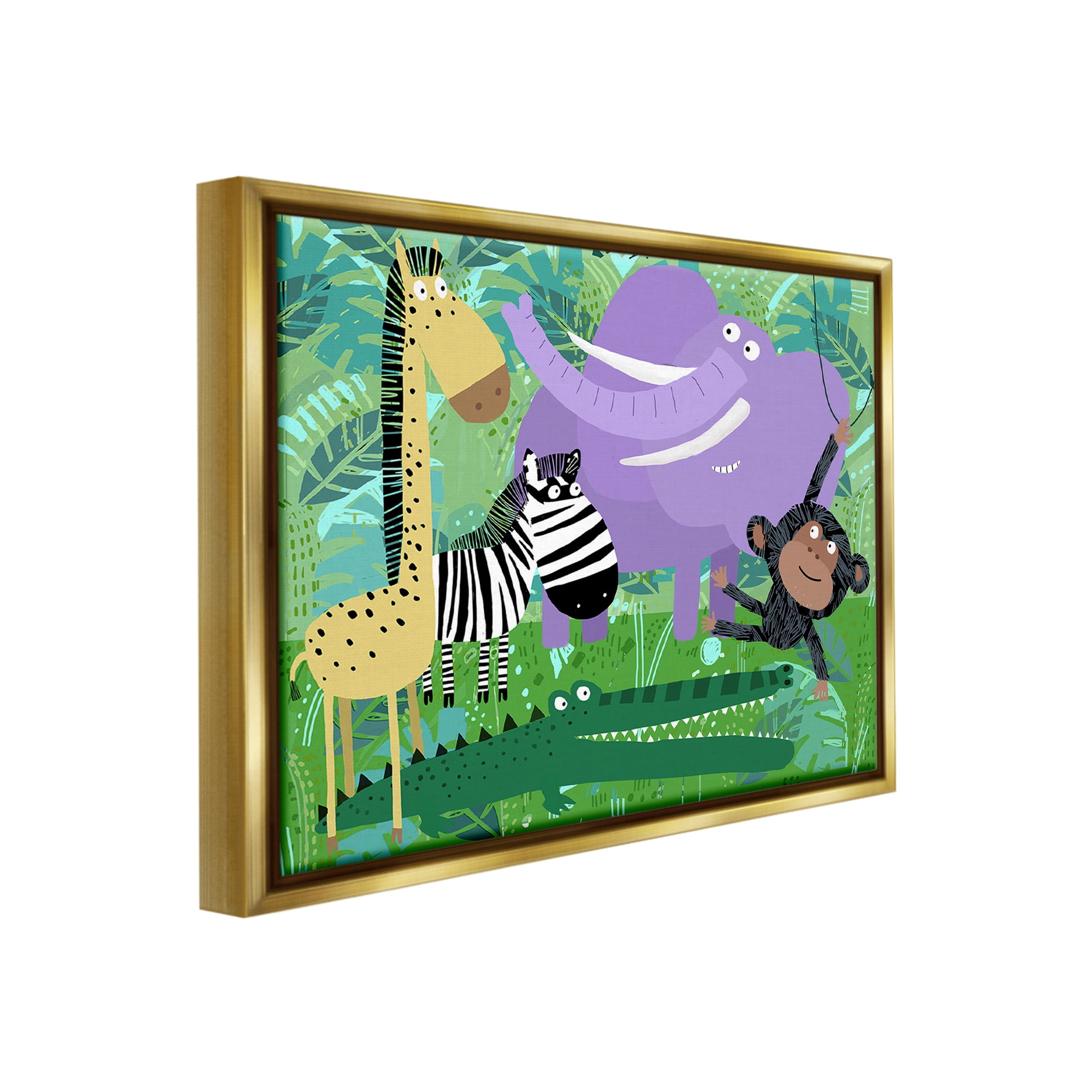 Stupell Industries Jungle Wildlife Animals Animals & Insects Painting Gold Floater Framed Canvas Art Print Wall Art, 21 x 17