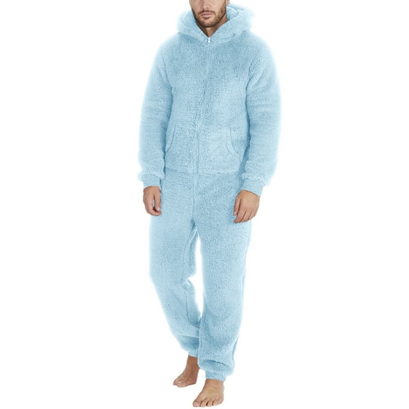 Xuniizn Unisex Fleece Onesie Adult Pajamas, Solid Color Front Pockets Zip Up Hooded Jumpsuit Pajamas, Soft Comfortable Thick Thermal Loose Casual Homewear Men Women Pajamas Jacket, S-5XL