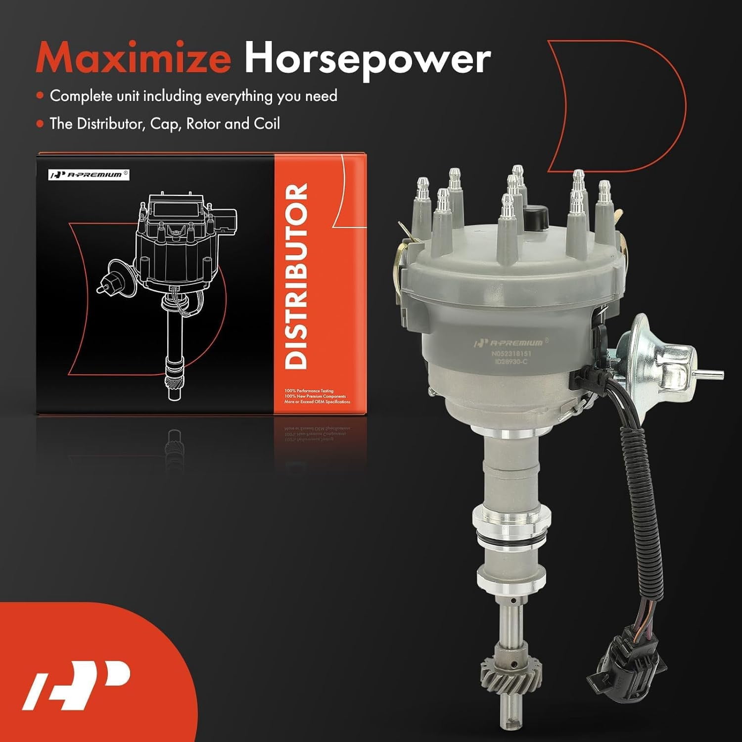A-Premium Ignition Distributor with Cap and Rotor Compatible with Ford F-100 F-150 F-250, E-100 E-250 Econoline, Bronco, Country Squire, Elite, Thunderbird & Lincoln Continental & Mercury Cougar