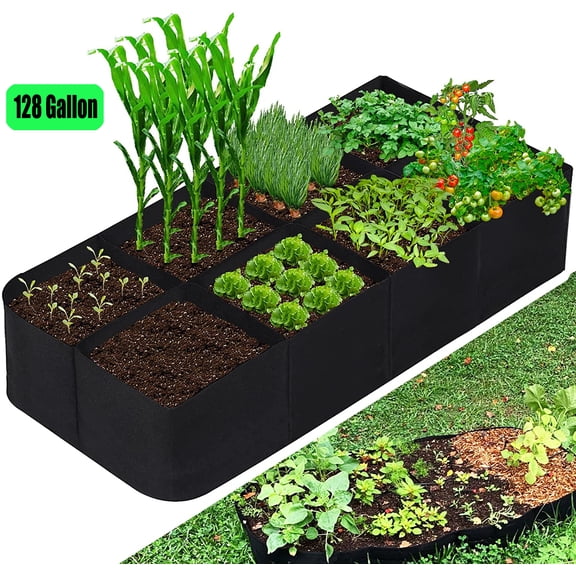 Fabric Raised Garden Bed, 128 Gallon 8 Grids Plant Grow Bags, 3x6FT Breathable Planter Raised Beds for Growing Vegetables Potatoes Flowers, Rectangle Planting Container for Outdoor Indoor Gardening
