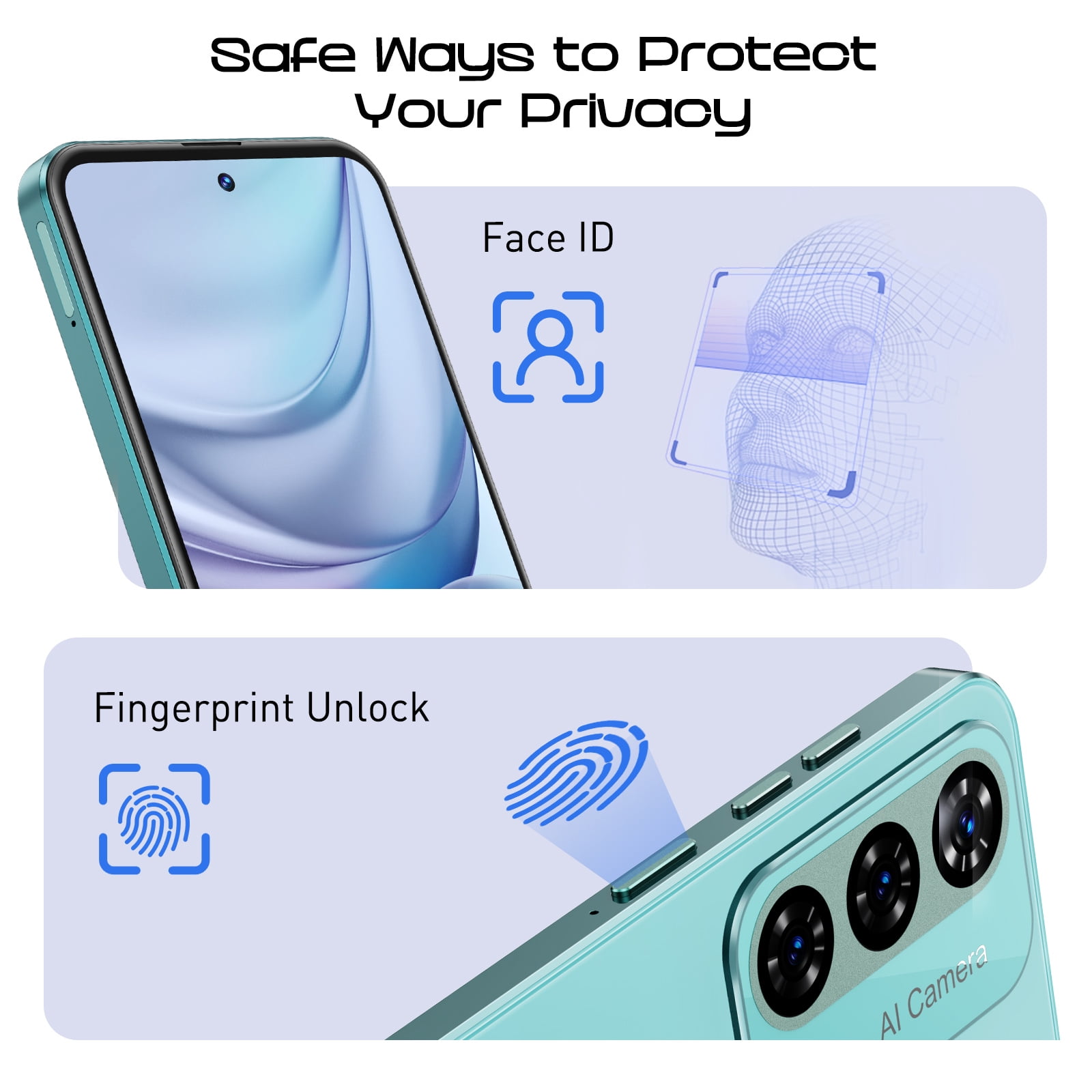 XGODY 4G T-Mobile Unlocked Android Phones, 128GB Smartphone, 6.79" IPS Screen 5280mAh Unlocked Cell Phone, Blue