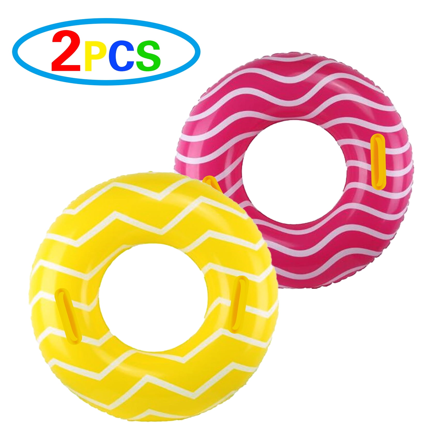 2 Pack Inflatable Pool Tubes with handles, Yellow Pool Floaties for Adults, 39” Pink Swimming Floats for Teens
