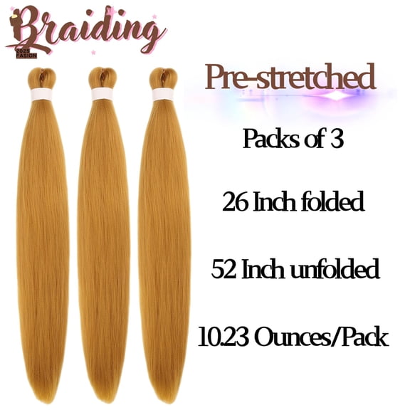 WEIF-Gold Pre-stretched Braiding Hair Hypoallergenic ez Braid Pre stretched Braiding Hair Extensions for Knotless Box Braids 3 Packs