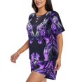 thumbnail image 3 of Womens Pajama Sets With Pocket, Purple Pattern White Tiger Lounge Sets Short Sleeve Sleepwear PJ Sets for Women, 3 of 6