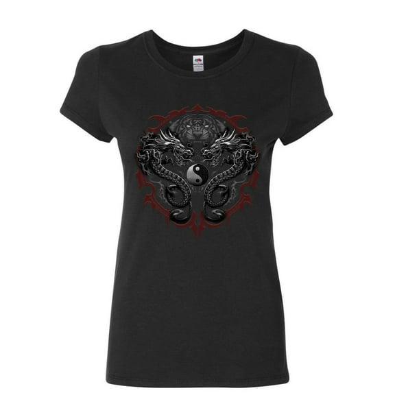 Tee Hunt Bengal Rising Dragons Women's T-Shirt Asian Art Wild Tiger Yin and Yang Shirt