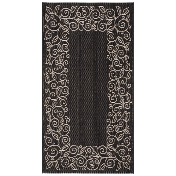 SAFAVIEH Courtyard Chole Bordered Indoor/Outdoor Area Rug, Black/Beige, 2'7" x 5'