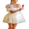 thumbnail image 1 of Robe Mini Épaules Dénudées Manches Bouffantes Robe Princesse en Tulle Robe de Mariage Fête Bal Mini Robe Bleue L, 1 of 9