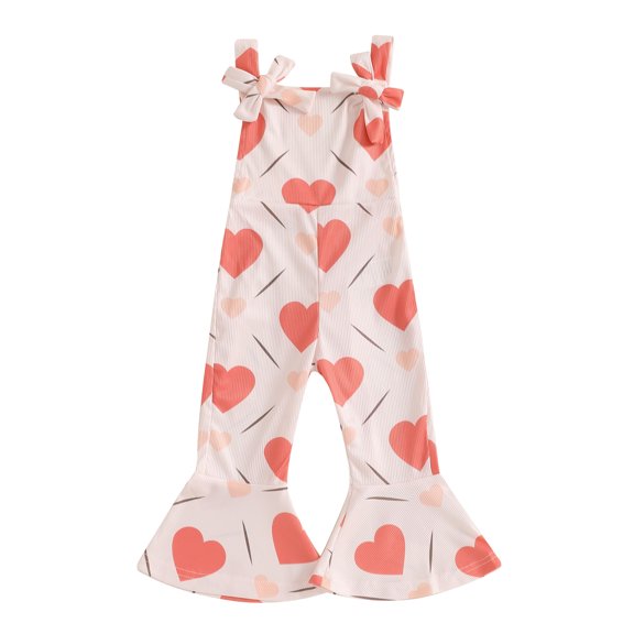 Okbabeha Valentine's Day Baby Girl Rompers Sleeveless Heart Print Jumpsuit Suspender Pants