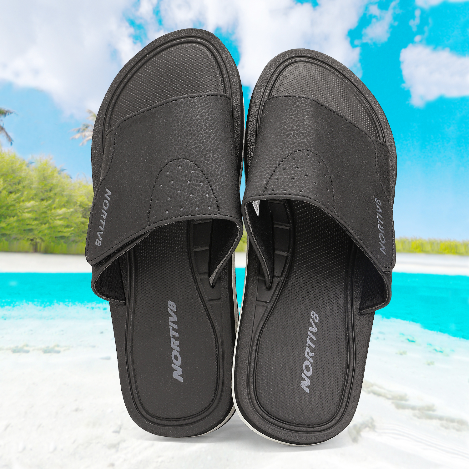Nortiv 8 Men's Memory Foam Adjustable Slide Sandals Comfort Lightweight Beach Shoes Summer Outdoor Slipper Fusion Black Size 14 - image 5 of 5