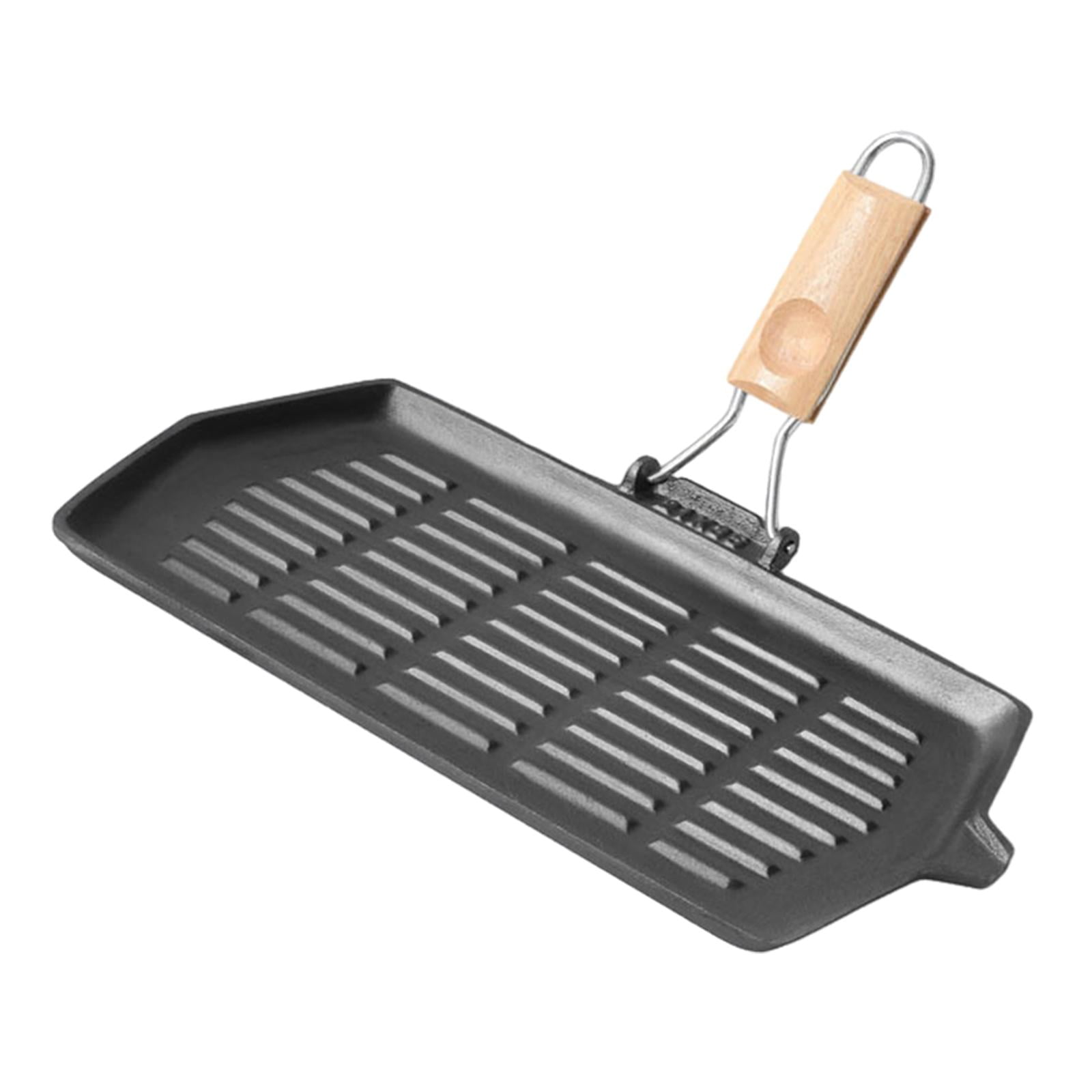 Fiocias Grill Pan for Electric Stovetop, Induction, Gas Cast Iron with Pour Spouts Steak Style A