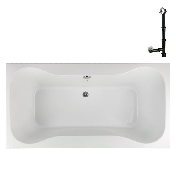 Streamline N-4480-769-CH 66 in. x 34 in. Acrylic Soaking Drop-In Bathtub in Glossy White, With External Drain in Polished Chrome