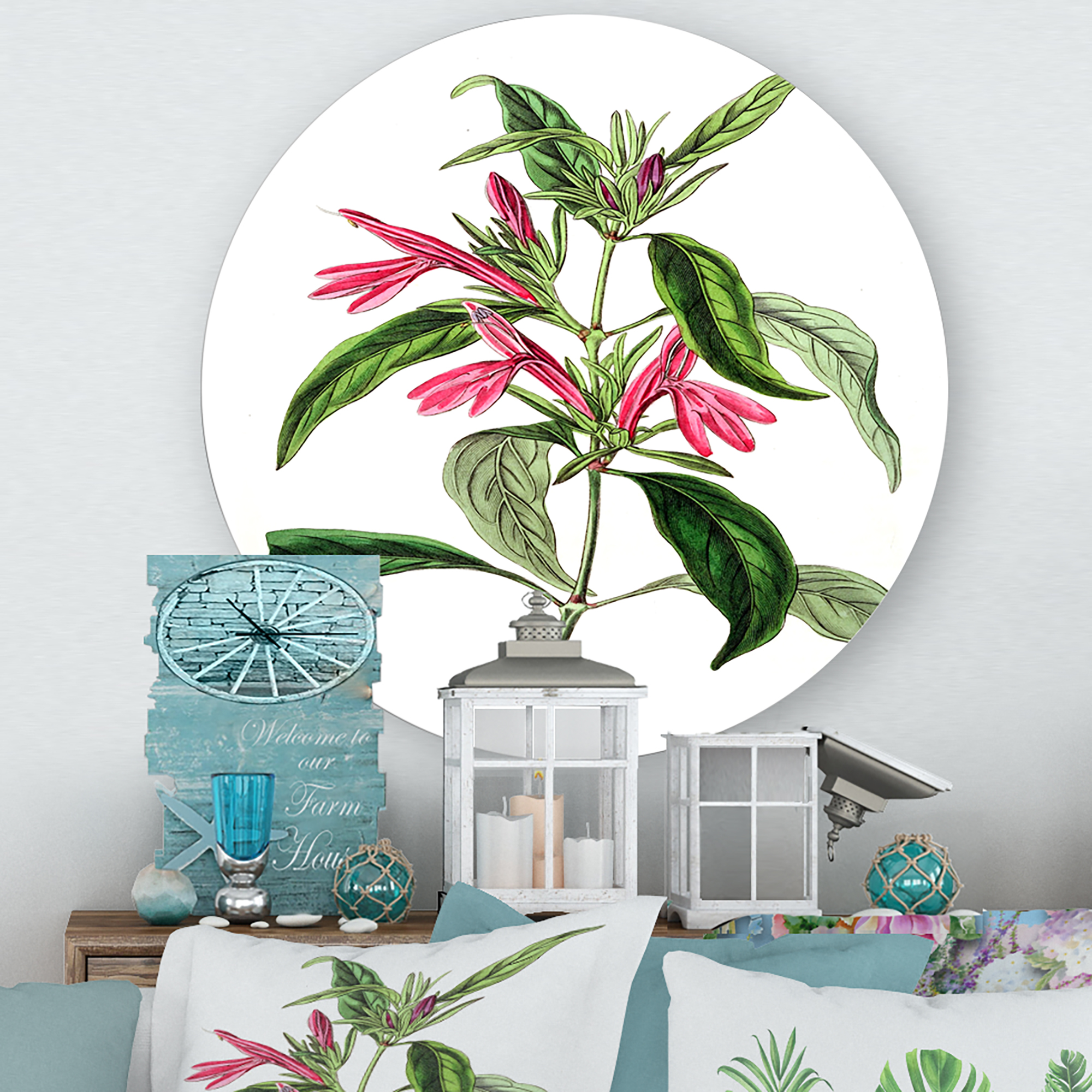 Designart 'Ancient American Flora VII' Traditional Circle Metal Wall Art 23x23 - Disc of 23