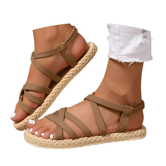Mostsola Womens Strappy Sandals Open Toe Beach Shoes Braided Slingback Flats Summer Dress Shoes