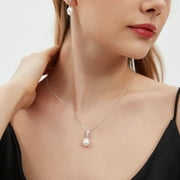 Yami 9-10mm Culture Teardrop Pearl Pendant Necklace with 925 Sterling Silver Cubic Zirconia Mother's Day Jewelry Gifts for Women