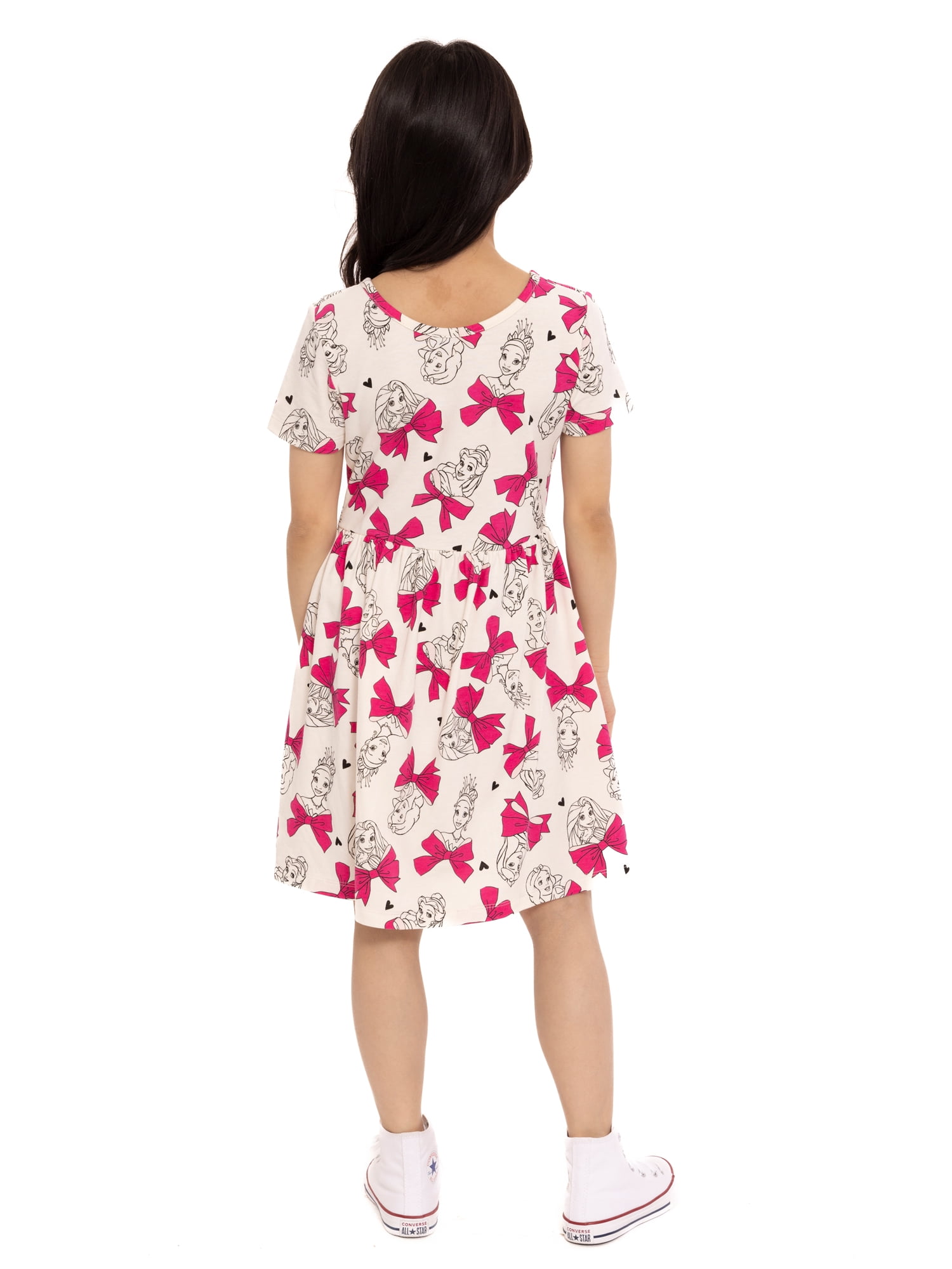 Disney Princess Girls Allover Print Dress with Short Sleeves, Sizes 4-12