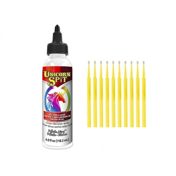 Unicorn SPiT Gel Stain & Glaze in One - 20 Complete Original & Sparkle Paint Collection with 10 TreBBies Fine Detail Sticks (4oz, White Ning)