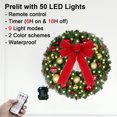 thumbnail image 4 of 24" Christmas Wreath with LED Lights and Ball Ornaments- Artificial Prelit Door Wreath Garland Battery Operated with Remote & Timer & Hanger, 4 of 9