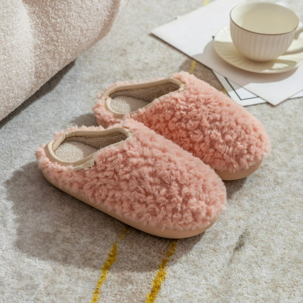 Zapatillas de casa de Color liso para mujer y niña, zapatos peludos, esponjosos, cálidos, japoneses, Invierno