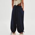 thumbnail image 4 of Womens Baggy Cargo Pants Wide Leg Drawstring Elastic High Waist Loose Parachute Pants Casual Patchwork Long Pants with Pocket, 4 of 7