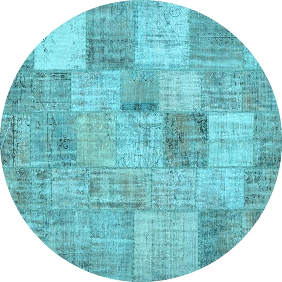 Ahgly Company Indoor Round Patchwork Light Blue Transitional Area Rugs, 5' Round