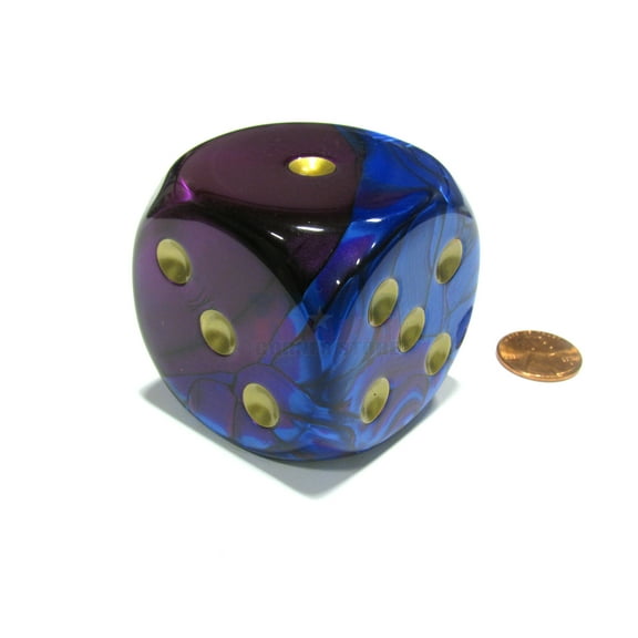Chessex Gemini 50mm Huge Large D6 Dice, 1 Piece - Blue-Purple with Gold Pips #DG5028