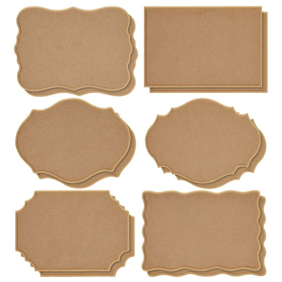 12-Pack MDF Unfinished Wood Plaques, 7.2x5 Inch Mini Boards, Rustic-Style Signs, Natural Signboards for Home Decor and DIY Projects, 6 Designs, 2 of Each Design