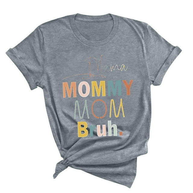 Meichang T-Shirts Graphiques Amusants Leeter pour Femmes Mama Mommy Mom Bruh T-Shirts Manches Courtes Col Rond Hauts d'Été Décontractés Coupe Ample T-Shirts Blouses Gris Foncé L